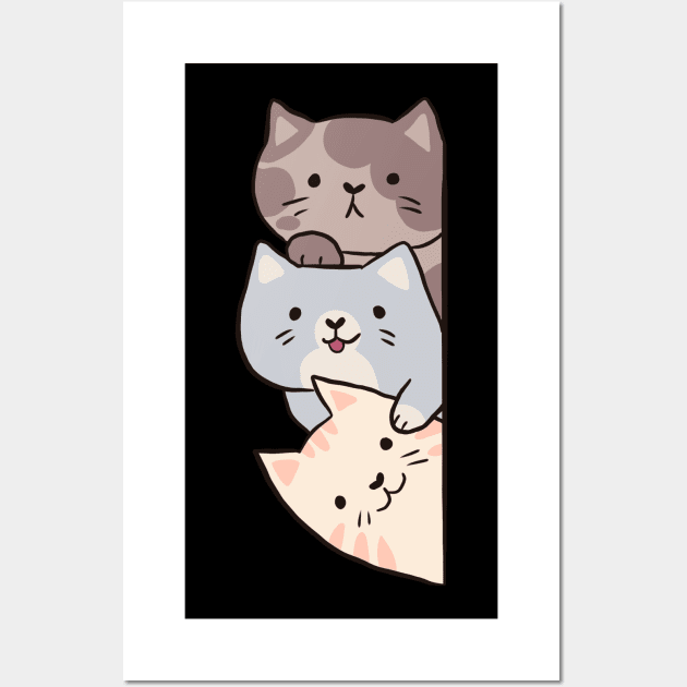 Cute three cats stack Wall Art by Yarafantasyart